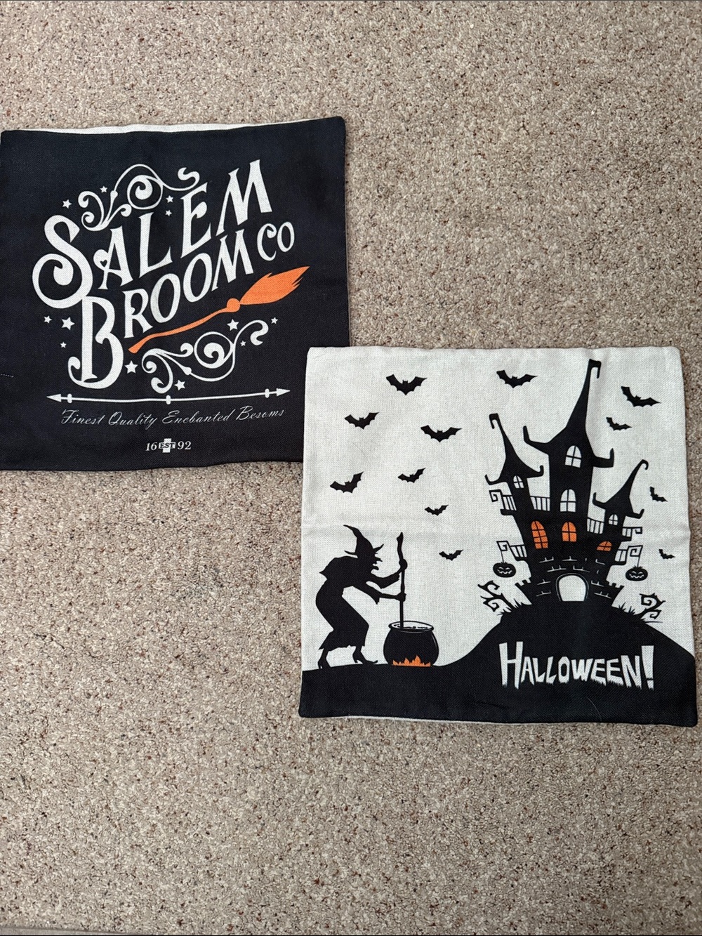2-Halloween Pillow Covers- Black & White with Orange Accents